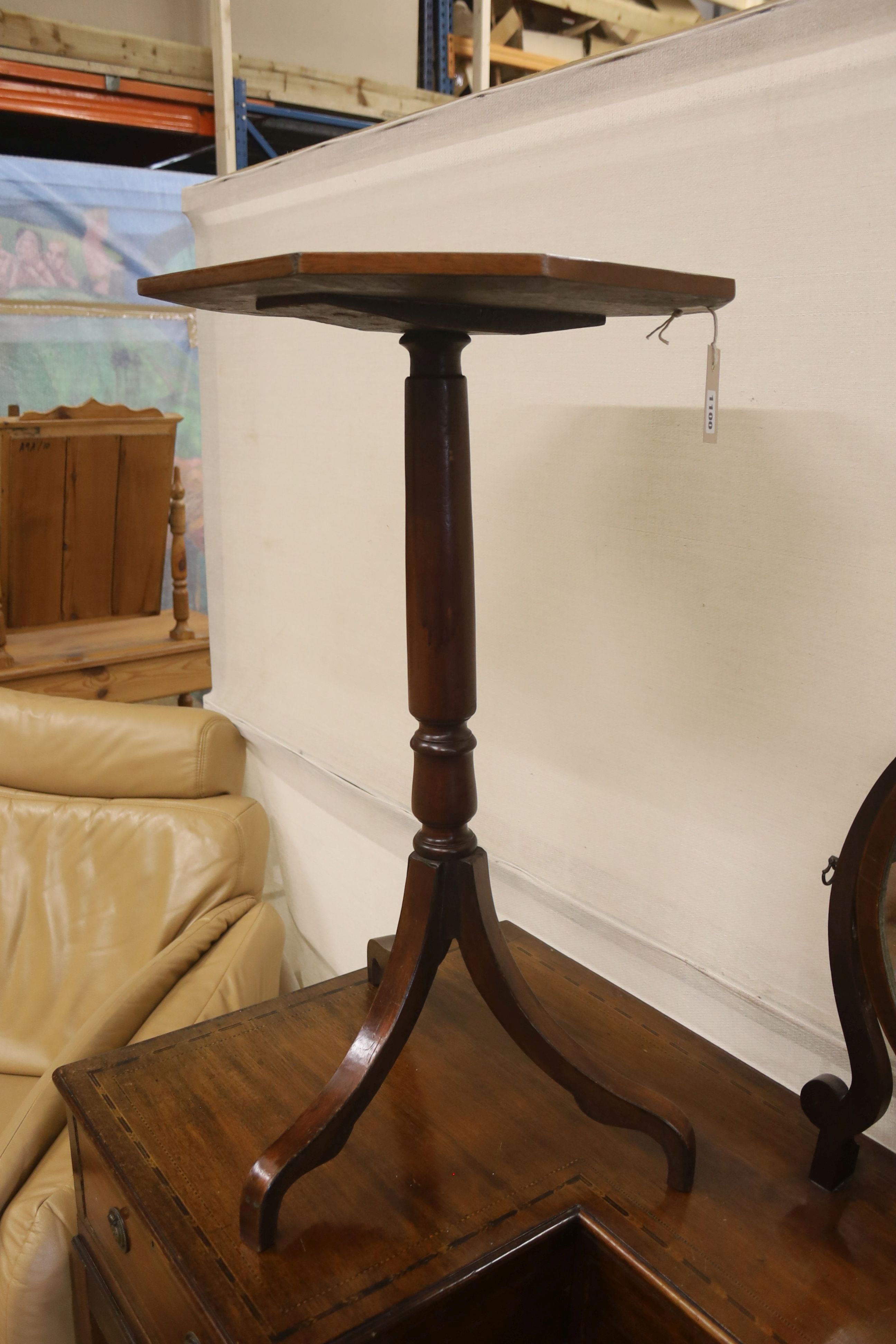 A pair of Regency design parquetry inlaid octagonal tripod wine tables, width 45cm, depth 39cm, height 74cm